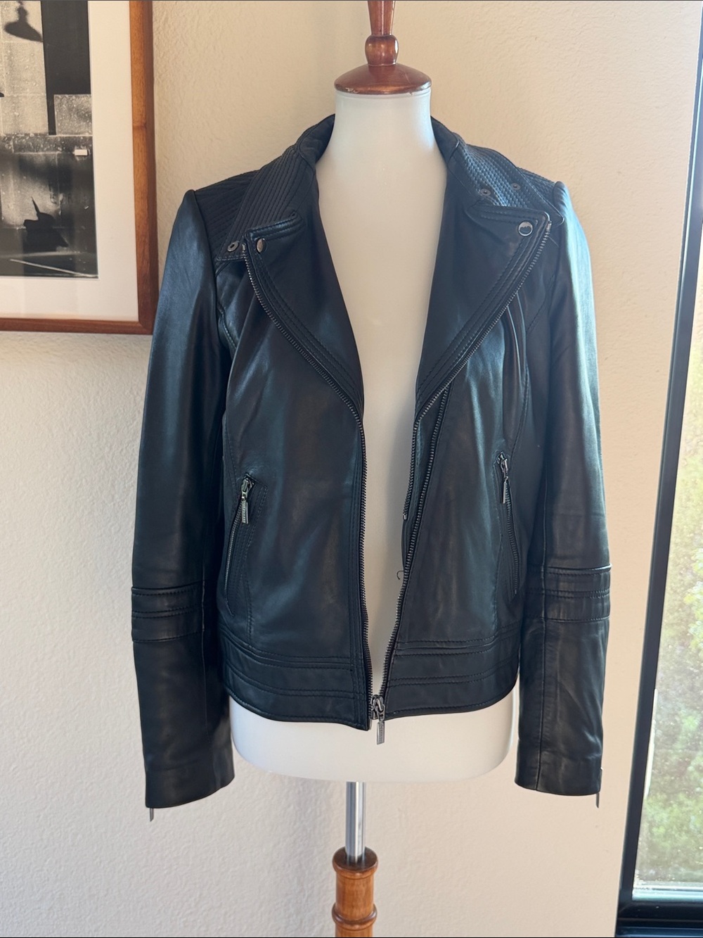 Bernardo Black Genuine Leather Moto Jacket